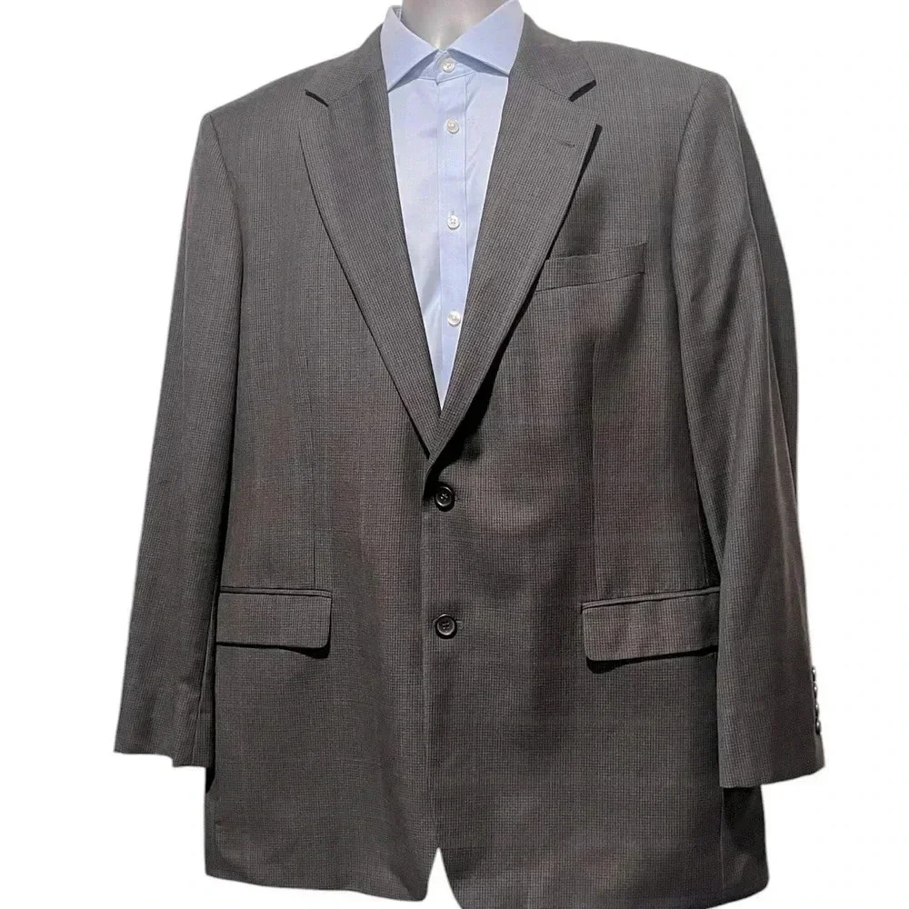 Brooks Brothers 346 Wool Charcoal Gray Glen Check Mens Sport Coat Blazer 44L